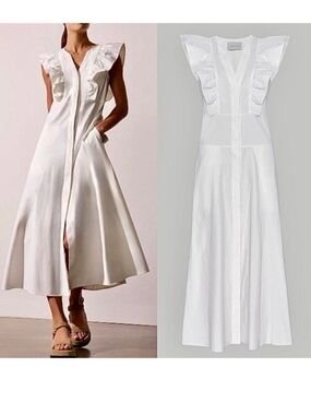 Brochu Walker Aurora Ruffle Midi Dress Cream Size XS